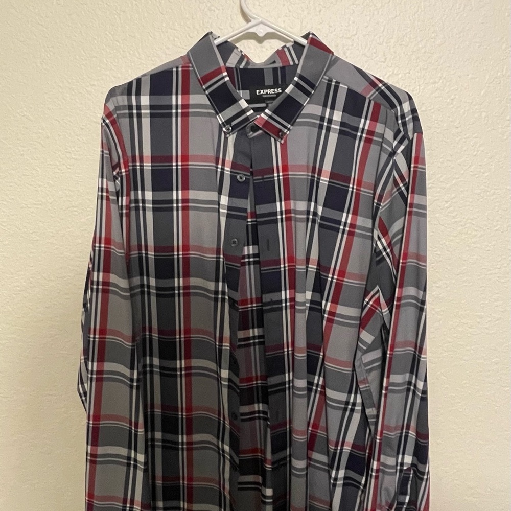 Express Men's Moisture Wicking Stretch Performance Shirt - Red & Gray XXL Slim